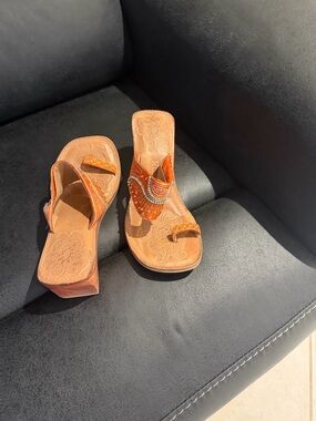 rebels Orange Beaded Wedge Mules